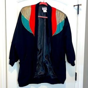 Fabulous Vintage 80/90s bold colorful mixed media statement cardigan jacket XL
